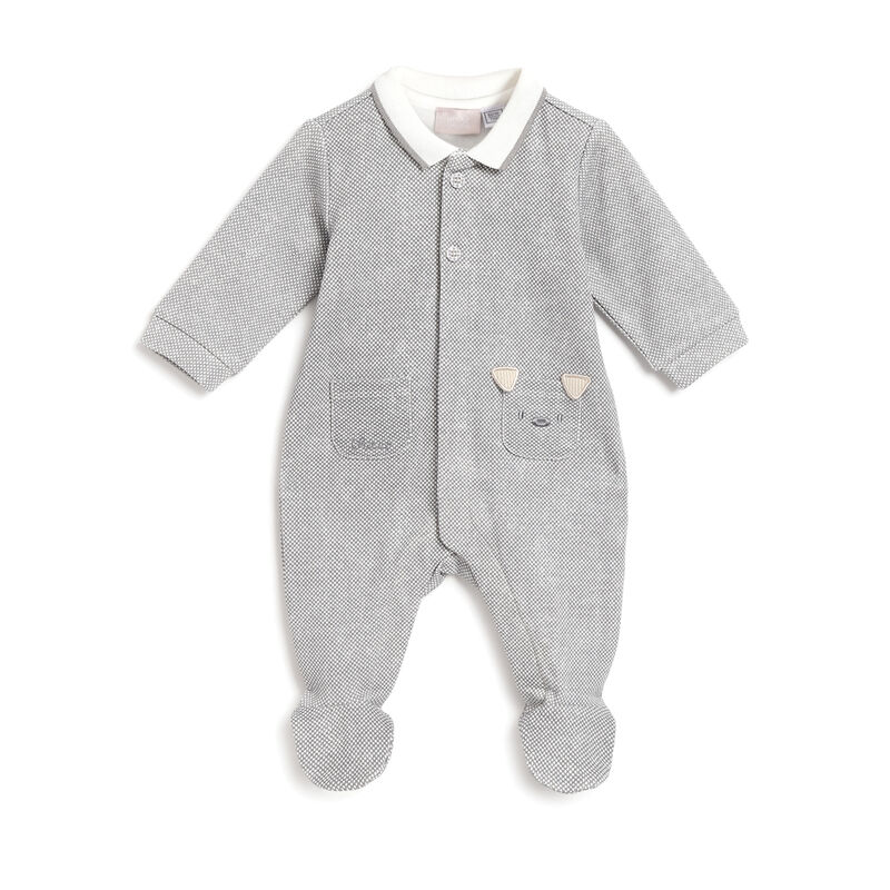 Boys Grey Printed Front Opening Babysuit image number 0